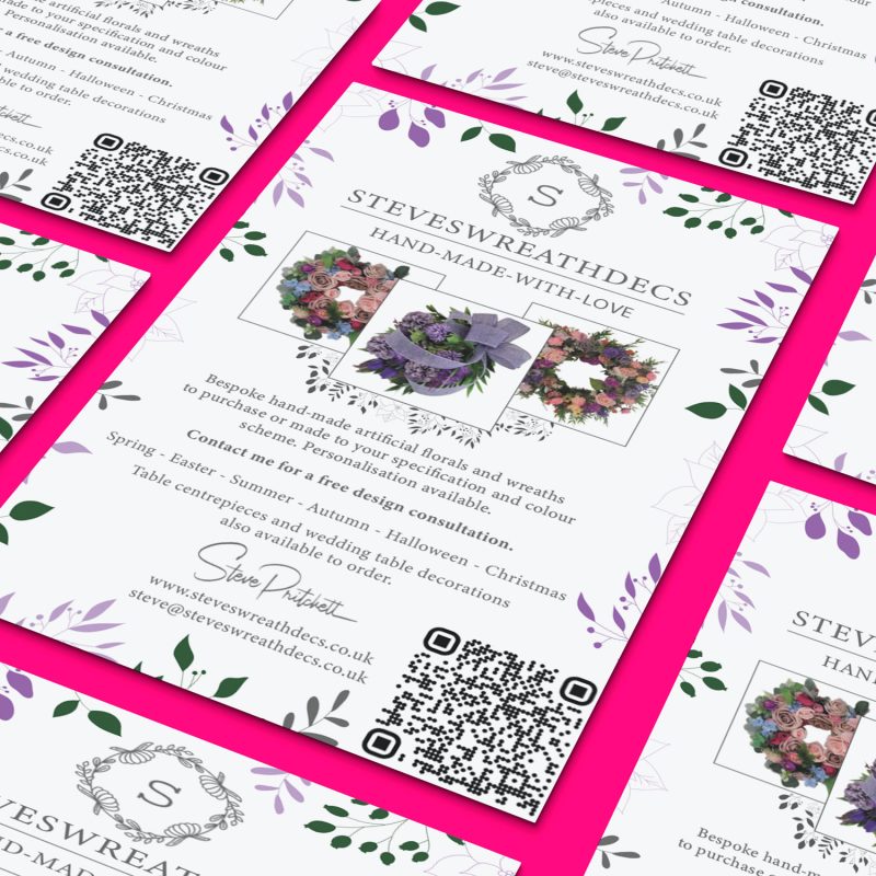 steve wreath decs A5 flyer mock image